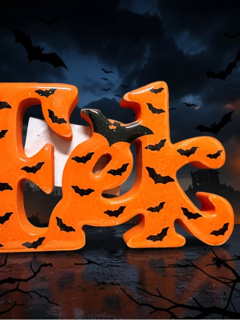 NWT 🦇🖤🎃Orange Halloween 'Eek' Wooden Decor with Black Bat Accents Sign 🦇🖤🎃